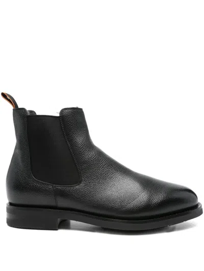 Santoni Elastic-panel Leather Boots In Black