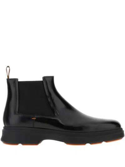 Santoni Elastic-panel Leather Boots In Black