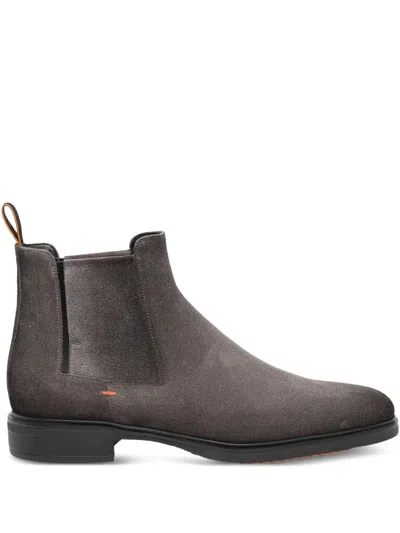 Santoni Elasticated-panel Suede Boots In Gray