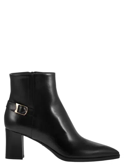 Santoni Elly65 - Leather Ankle Boots With Block Heel In Black