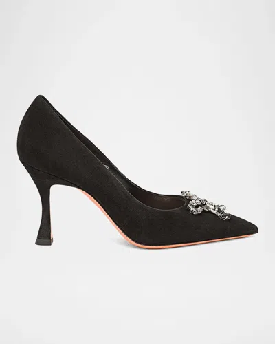 Santoni Embellished 85mm Suede Pumps In Black