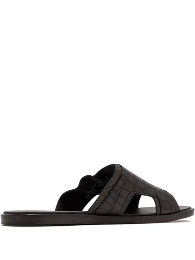 Santoni Embossed Buckle Sandals In Brown