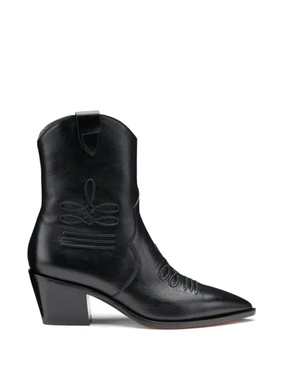 Santoni Embroidered Leather Ankle Boot In Black