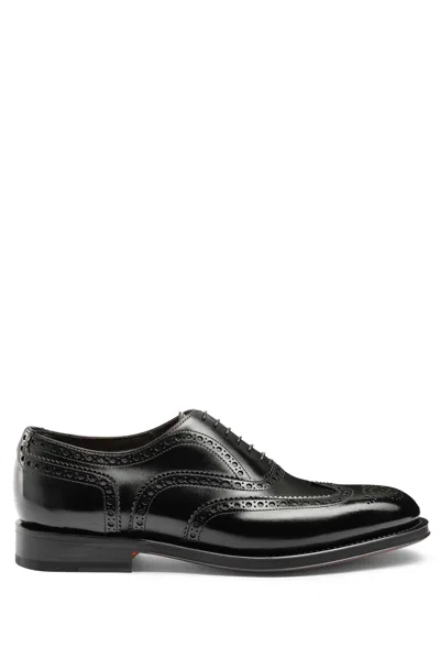 Santoni Enrico Model Leather Oxford Brogue Goodyear In Black