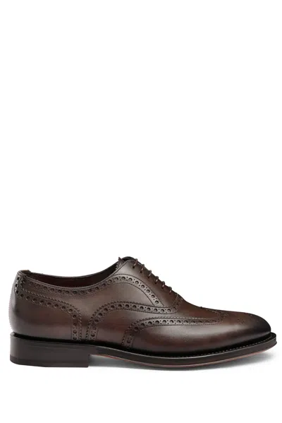 Santoni Enrico Model Leather Oxford Brogue Goodyear In Brown