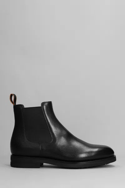 Santoni Men's Polished Black Leather Chelsea Boot