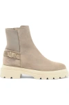 Santoni Beige Suede Ankle Boot In Taupe