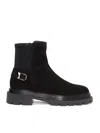 Santoni Elegant Comfort Ankle Boots With Side Buckle In Black