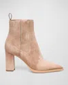 Santoni Estelle Suede Block-heel Chelsea Booties In Beige