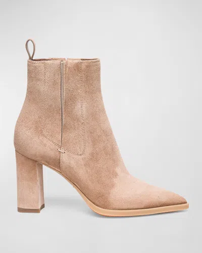 Santoni Estelle Suede Block-heel Chelsea Booties In Brown