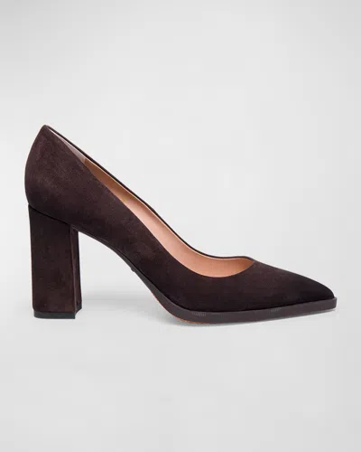 Santoni Estelle Suede Block-heel Pumps In Brown