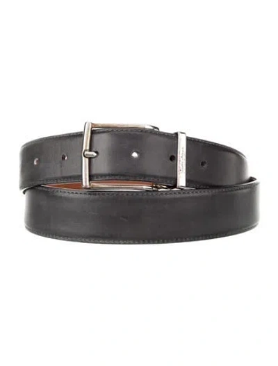 Pre-owned Santoni Etrivière 40mm Leather Belt In Gray