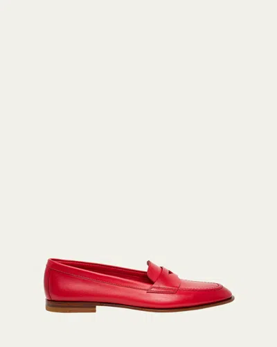 Santoni Famed Leather Penny Loafers In Red