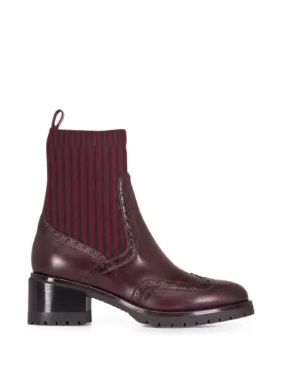 Santoni Ferret Brogue-detail Sock Ankle Boots In Brown