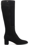 Santoni Suede Block-heel Knee Boots In Black