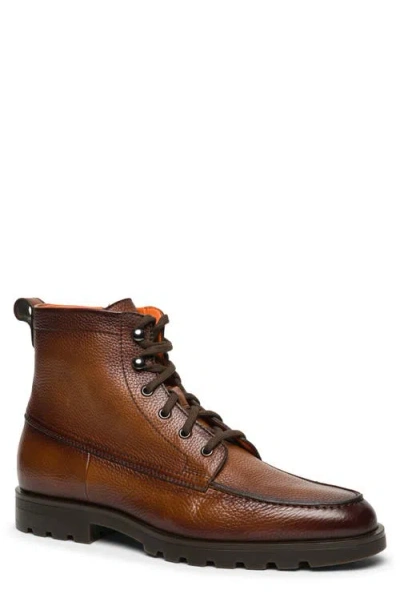 Santoni Flair Moc Toe Boot In Brown