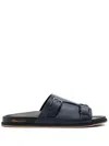 Santoni Man Sandals Navy Size 9 Leather In Blue