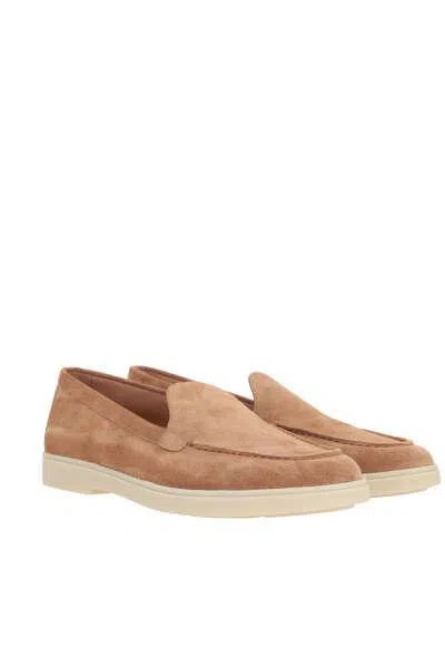 Santoni Suede Detroit Loafers In Beige