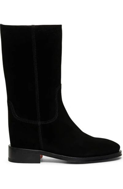 Santoni Fleeces Suede Tall Ranch Boots In Black