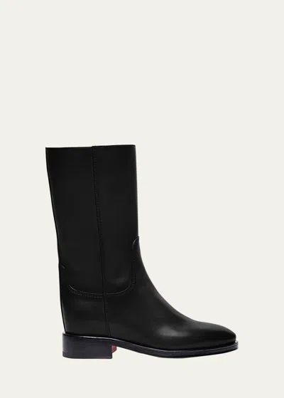 Santoni Fleeces Leather Mid Boots In Black
