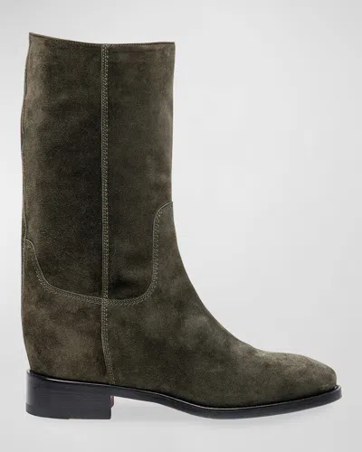 Santoni Fleeces Suede Calf-length Boots In Black