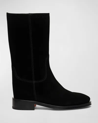 SANTONI FLEECES SUEDE TALL RANCH BOOTS