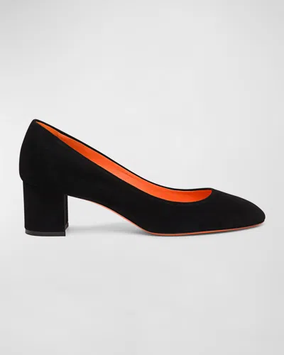 Santoni Flight Suede Block-heel Pumps In Black