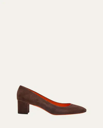 Santoni Flight Suede Block-heel Pumps In Brown