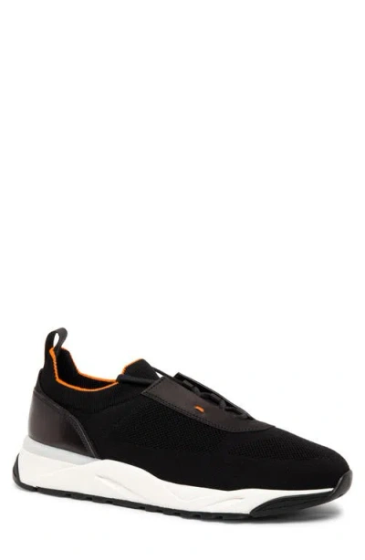Santoni Knitted Panelled Sneakers In Black