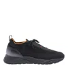 Santoni Lace-up Leather And Fabric Sneakers In Black