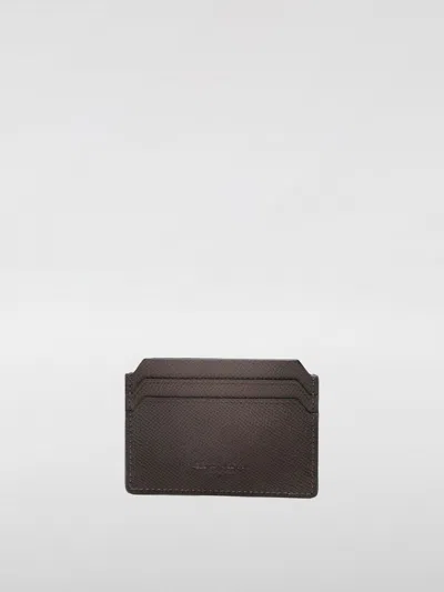 Santoni Saffiano Leather Card Holder In 棕色