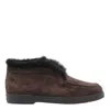 Santoni Suede Fur Trim Ankle Height Loafers In Brown