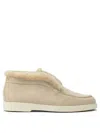 Santoni Chalk Suede Ankle Boots In Neutral