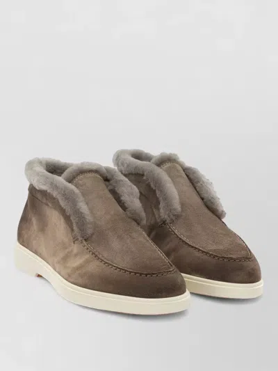 Santoni Fortune Suede Loafers Ankle Height Rubber Sole In Brown