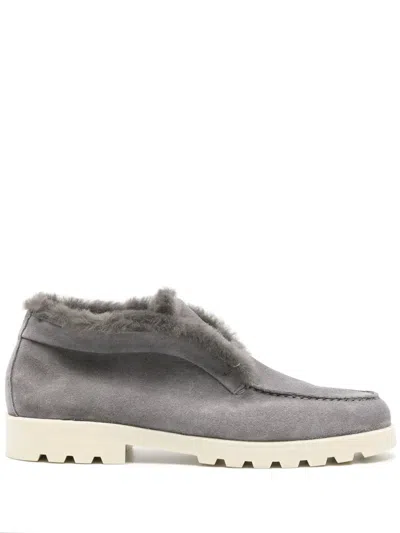 Santoni Fur-trim Suede Desert Boots In Grey
