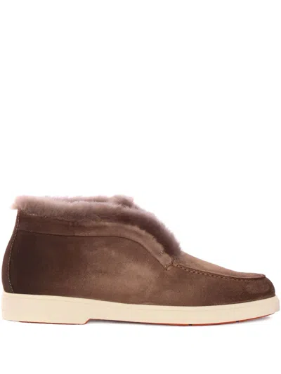 Santoni Suede Lace-up Shoes Rubber Sole In Brown