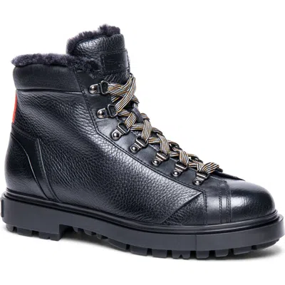Santoni Genuine Shearling Lug Sole Boot In Black