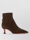 Santoni Suede Mid-heel Ankle Boot With Back Decorative Strap In Brown