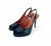 Santoni Gloss Leather Peep Toe Platform Heels In Brown In Brown
