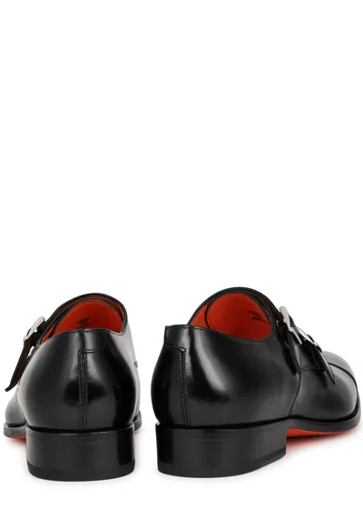 Santoni Glossed Leather Monk-strap Shoes In Black
