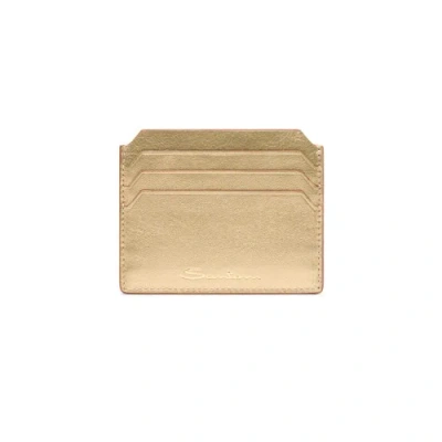 Santoni Gold Laminated Leather Credit Card Holder