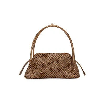 Santoni Gold Woven Leather Shoulder Bag Bronze