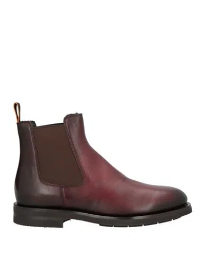 Santoni Goodyear Man Ankle Boots Burgundy Size 7 Leather In Red