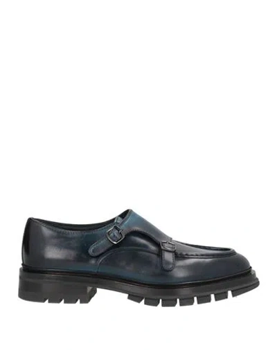Santoni Goodyear Man Loafers Midnight Blue Size 9 Leather In Black