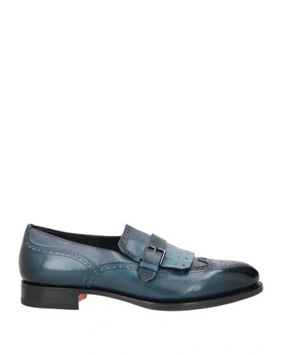 Santoni Goodyear Man Loafers Navy Size 8 Leather In Blue