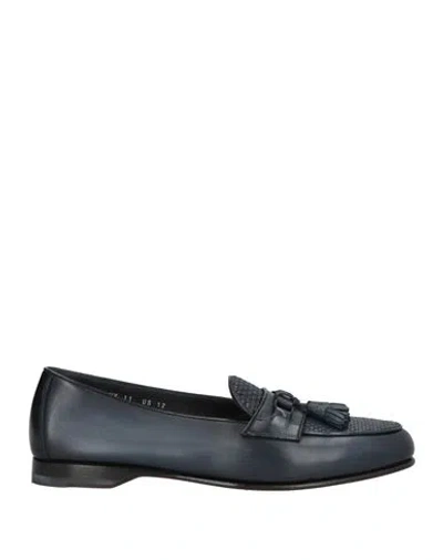 Santoni Goodyear Man Loafers Navy Size 9 Leather In Blue