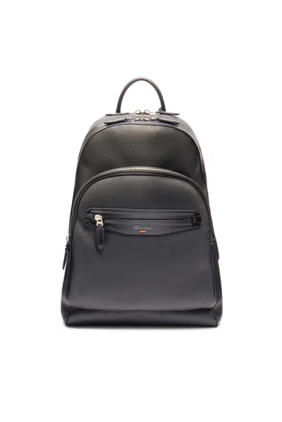 Santoni Grained Leather Backpack With Subtle Shaded Effect In Black
