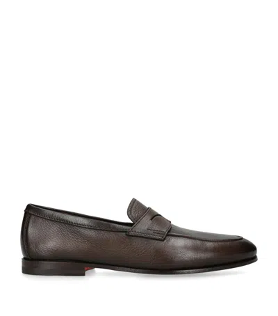 Santoni Grained Leather Carlos Loafers In Brown