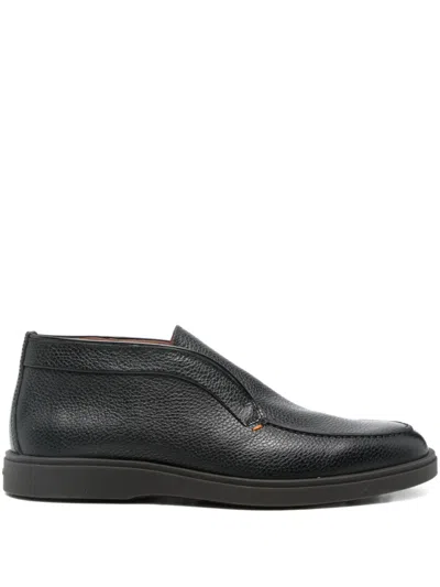 Santoni Grained-leather Desert Boots In Black