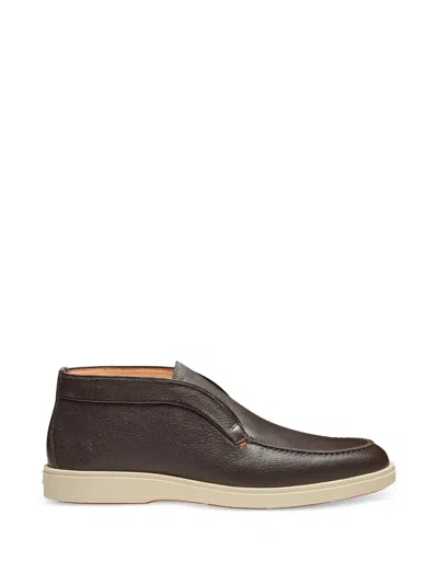 Santoni Grained Leather Desert Boots In Brown